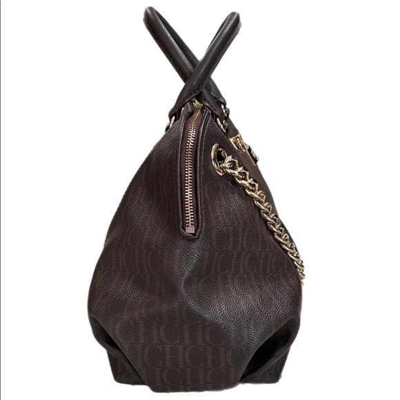 CH Carolina Herrera Brown Monogram Leather Dome Satchel - Picture 4 of 16